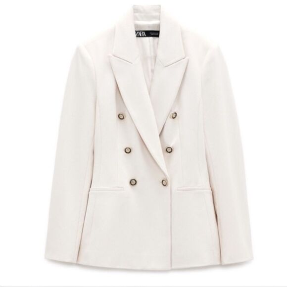 Blogger Fave Zara Ivory Double Breasted Tailored Blazer Textured Pique Size S - Picture 4 of 13